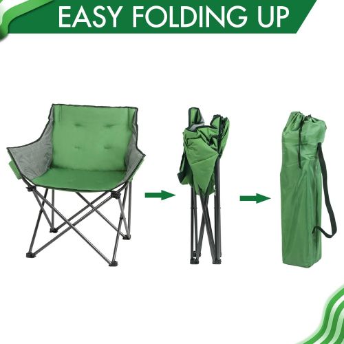  PORTAL Large Folding Camping Sofa Chair Padded Outdoor Club Chair with Cup Holder Green
