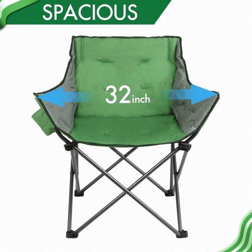  PORTAL Large Folding Camping Sofa Chair Padded Outdoor Club Chair with Cup Holder Green