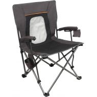 PORTAL Camping Chair Folding Portable Quad Mesh Back with Cup Holder Pocket and Hard Armrest, Supports 300 Lbs, Black, Regular