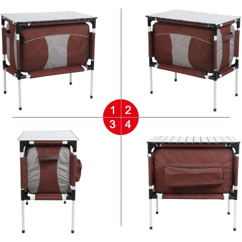  PORTAL Multifunctional Folding Camp Table Aluminum Lightweight Picnic Organizer with Large Zippered Compartment Contains Four Cooler Storage Bags for BBQ, Party, Camping, Kitchen
