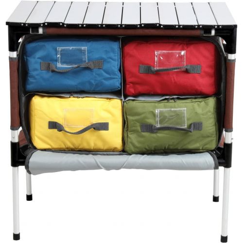  PORTAL Multifunctional Folding Camp Table Aluminum Lightweight Picnic Organizer with Large Zippered Compartment Contains Four Cooler Storage Bags for BBQ, Party, Camping, Kitchen