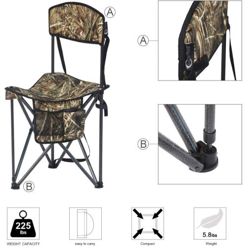  PORTAL Extra Large Quick Folding Tripod Stool with Backrest Fishing Camping Chair with Carry Strap