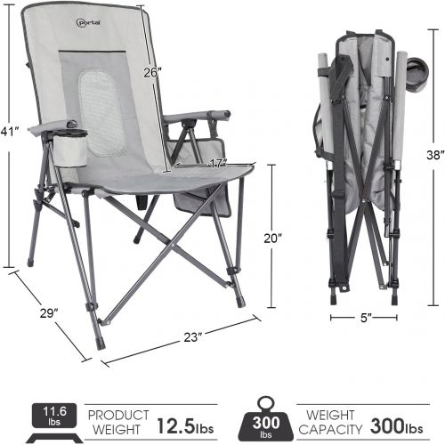  Portal Oversized Quad Folding Camping Chair High Back Cup Holder Hard Armrest Storage Pockets Carry Bag Included, Support 300 lbs