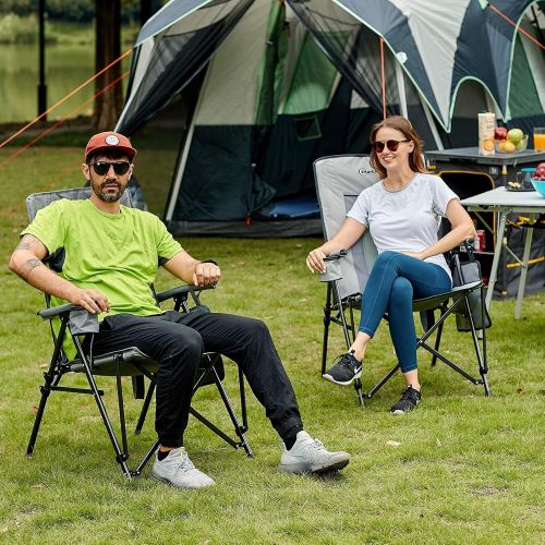  Portal Oversized Quad Folding Camping Chair High Back Cup Holder Hard Armrest Storage Pockets Carry Bag Included, Support 300 lbs