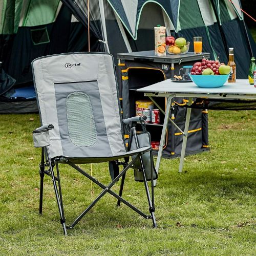  Portal Oversized Quad Folding Camping Chair High Back Cup Holder Hard Armrest Storage Pockets Carry Bag Included, Support 300 lbs