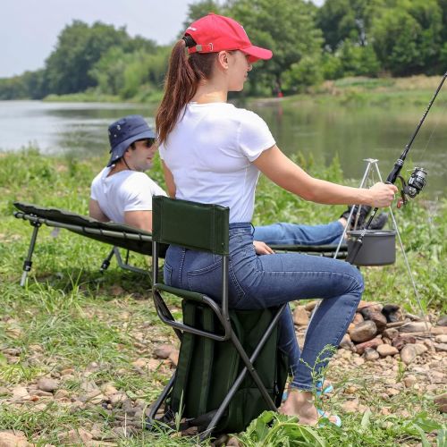  PORTAL Lightweight Backrest Stool Compact Folding Chair Seat with Cooler Bag for Fishing, Camping, Hiking, Supports 225 lbs