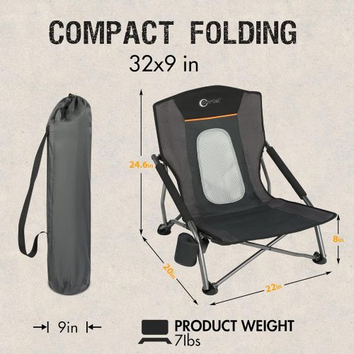  PORTAL Beach Camping Folding Chairs for Adults Low Lightweight Portable Chair with Cup Holder Carry Bag for Outdoor Lawn Travel Picnic Concert 300 LBS
