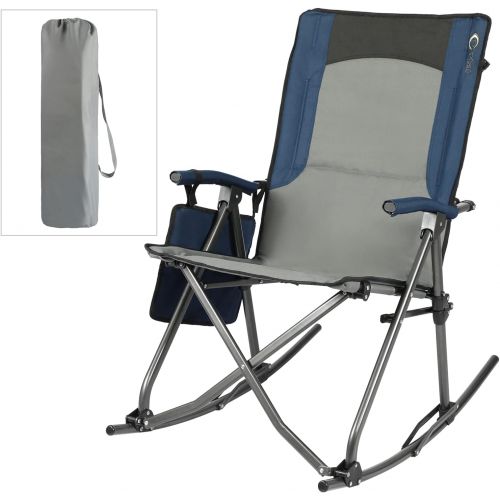  PORTAL Folding Camping Rocking Chairs Outdoor Patio Rocker Recliner Chairs with High Back Hard Armrest Support 300 lbs, Blue