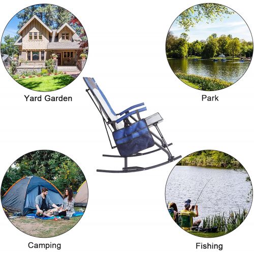  PORTAL Folding Camping Rocking Chairs Outdoor Patio Rocker Recliner Chairs with High Back Hard Armrest Support 300 lbs, Blue