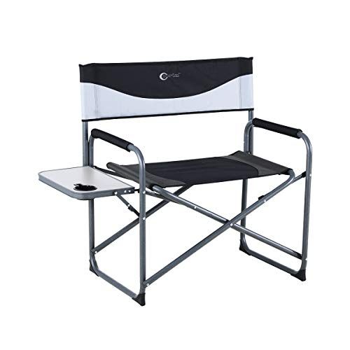  PORTAL Oversized Heavy Duty 600 lbs. Weight Capacity Directors Side Table XXL Camping Chair, 27.6”w x 15.7”d x 36.6”h, Black/Grey