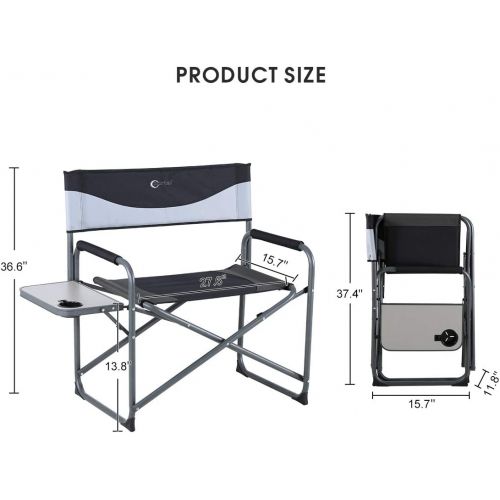  PORTAL Oversized Heavy Duty 600 lbs. Weight Capacity Directors Side Table XXL Camping Chair, 27.6”w x 15.7”d x 36.6”h, Black/Grey