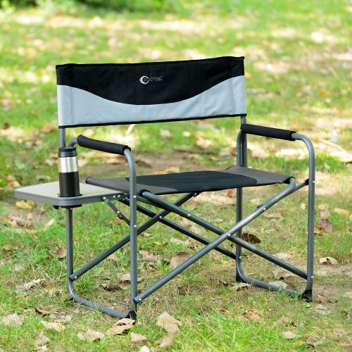  PORTAL Oversized Heavy Duty 600 lbs. Weight Capacity Directors Side Table XXL Camping Chair, 27.6”w x 15.7”d x 36.6”h, Black/Grey