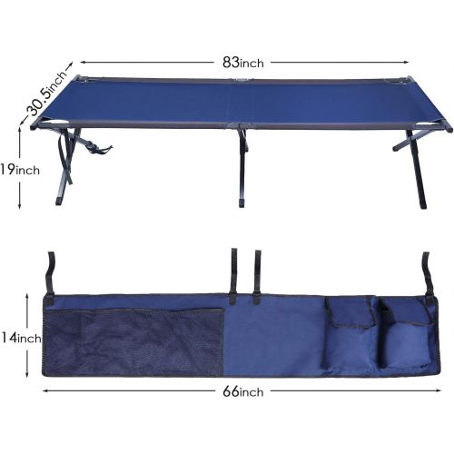  PORTAL Folding Portable Camping Cot 83 XL Pack-Away Tent Sleeping Cot Bed with Side Pockets, Carry Bag and Side Pockets Included