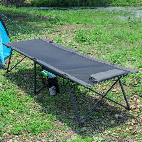  PORTAL Folding Camping Cot for Adults, 80” Extra Length Travel Cot with Pillow, Outdoor Sleeping Cots with Side Pockets, Easy to Set up Camping Cot with Carry Bag, Support 300LBS