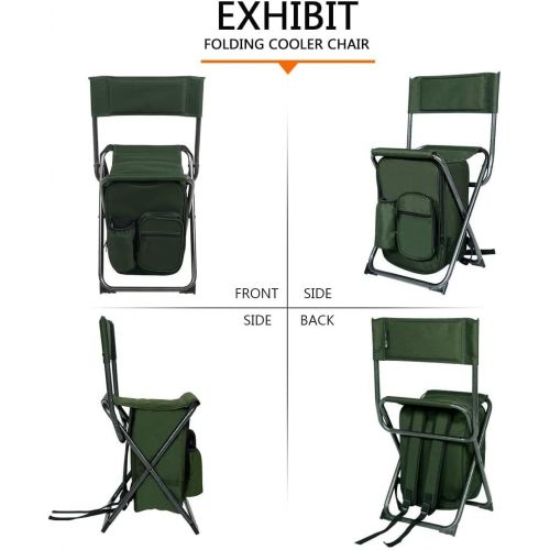  PORTAL Lightweight Backrest Stool Compact Folding Chair Seat with Cooler Bag for Fishing, Camping, Hiking, Supports 225 lbs