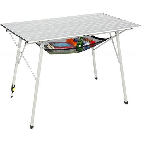  PORTAL Outdoor Folding Portable Picnic Camping Table with One Adjustable Aluminum Leg, Roll Up Table Top with Mesh Layer