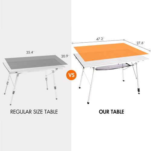  PORTAL Outdoor Folding Portable Picnic Camping Table with One Adjustable Aluminum Leg, Roll Up Table Top with Mesh Layer