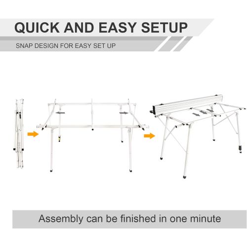  PORTAL Outdoor Folding Portable Picnic Camping Table with One Adjustable Aluminum Leg, Roll Up Table Top with Mesh Layer