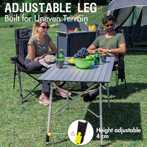  PORTAL Outdoor Folding Portable Picnic Camping Table with One Adjustable Aluminum Leg, Roll Up Table Top with Mesh Layer