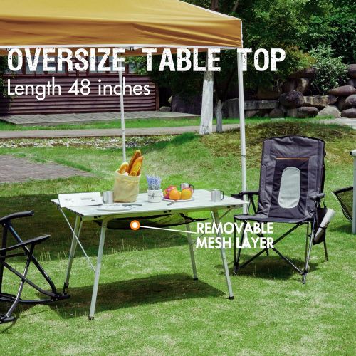  PORTAL Outdoor Folding Portable Picnic Camping Table with One Adjustable Aluminum Leg, Roll Up Table Top with Mesh Layer