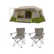 PORTAL OZARK TRAIL 11-Person Instant Cabin with Private Room, Green Bundle Quad Folding Camp Chair 2-Pack