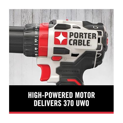  PORTER-CABLE PCCK607LB 20V MAX Brushless Cordless Drill Driver, 1/2