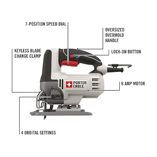  PORTER-CABLE Orbital Jig Saw, 6.0-Amp, Corded (PCE345)