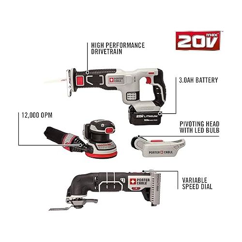  PORTER-CABLE PCCK6118 20V MAX* Lithium Ion 8-Tool Combo Kit