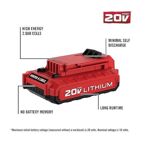  PORTER-CABLE 20V MAX* Lithium Battery, 2.0-Amp Hour (PCC682L)