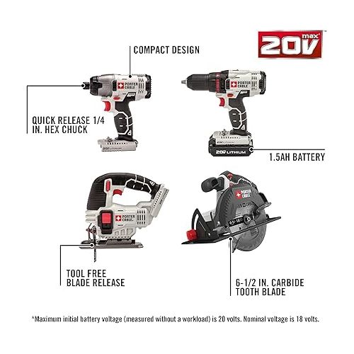  PORTER-CABLE PCCK6118 20V MAX* Lithium Ion 8-Tool Combo Kit