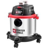 Porter-Cable Wet/Dry Vacuum 5 Gallon 4HP Stainless Steel Light Weight Portable, 3 in 1 Function with Attachments, Silver+Red, Model: PCX18406-5B