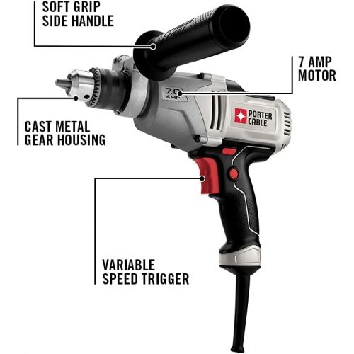  PORTER-CABLE Corded Drill, Variable Speed, 7-Amp, 1/2-Inch (PC700D)