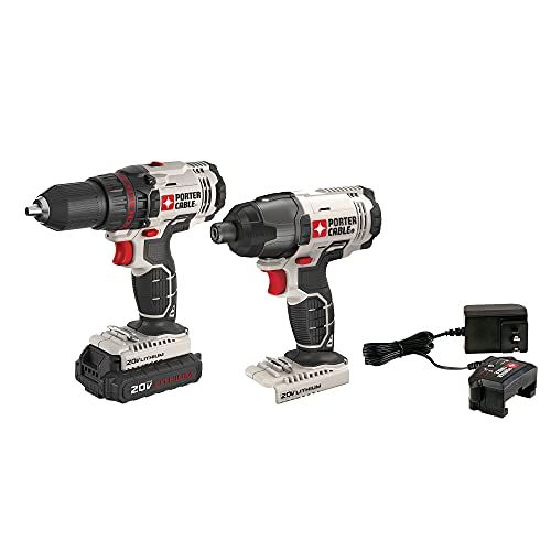  PORTER-CABLE 20V MAX Cordless Drill Combo Kit and Impact Driver, 2-Tool (PCCK604L2)