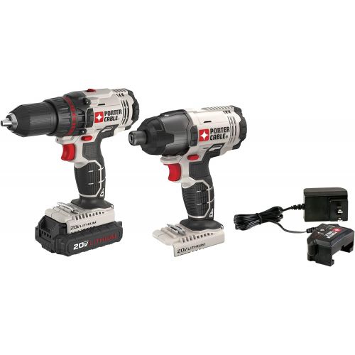  PORTER-CABLE 20V MAX Cordless Drill Combo Kit and Impact Driver, 2-Tool (PCCK604L2)