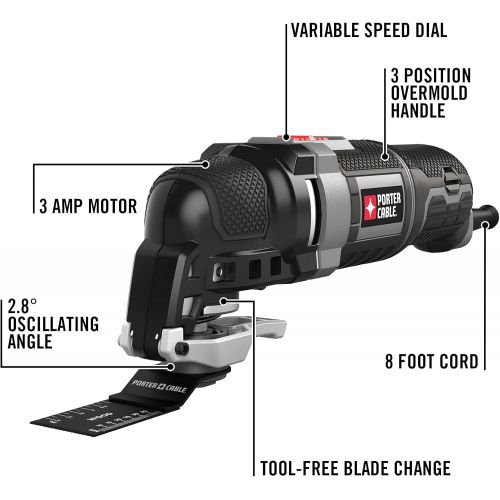  PORTER-CABLE Oscillating Multi-Tool Kit, 3.0-Amp, 11-Piece, Corded (PCE606K)