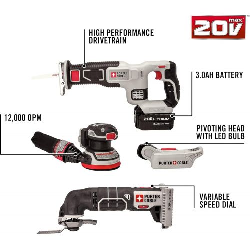  [아마존베스트]PORTER-CABLE 20V MAX Cordless Drill Combo Kit, 8-Tool (PCCK6118)