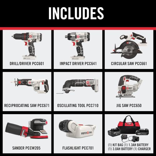  [아마존베스트]PORTER-CABLE 20V MAX Cordless Drill Combo Kit, 8-Tool (PCCK6118)