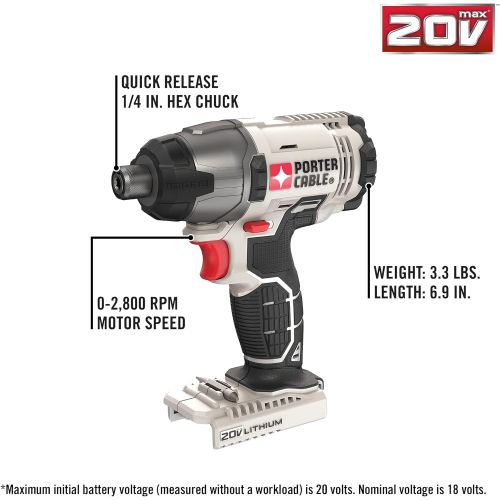  [아마존베스트]PORTER-CABLE 20V MAX Cordless Drill Combo Kit, 4-Tool (PCCK615L4)