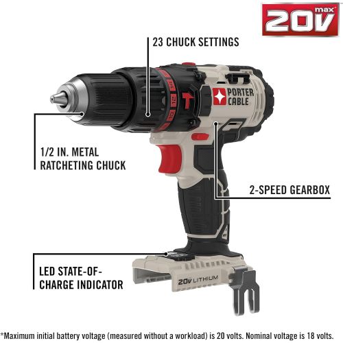  [아마존베스트]PORTER-CABLE 20V MAX Hammer Drill, Tool Only (PCC620B)