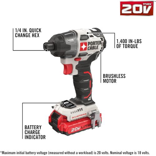  [아마존베스트]PORTER-CABLE 20V MAX Impact Driver Kit (PCCK647LB)