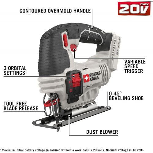  [아마존베스트]PORTER-CABLE 20V MAX Jig Saw, Tool Only (PCC650B)