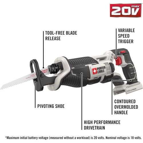  [아마존베스트]PORTER-CABLE 20V MAX Reciprocating Saw, Tool Only (PCC670B)