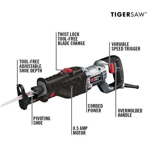  [아마존베스트]PORTER-CABLE Reciprocating Saw, 8.5-Amp with Orbital Action (PC85TRSOK)