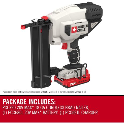  PORTER-CABLE 20V MAX* Cordless Brad Nailer Kit with 1 Battery, 18GA (PCC790LA)