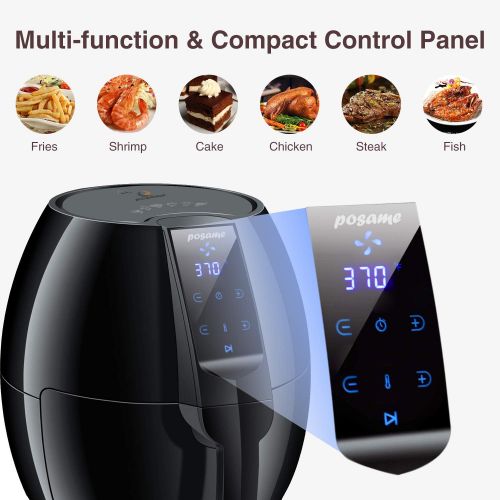  POSAME Posame 4.2 Quarts Air Fryer Electric Digital Programmable Hot Air Fryer Oven Family Size Oil-Free Deep Airfryer with LCD Touch Screen,Automatic Shut Off,Memory Function,1500-Watt,B