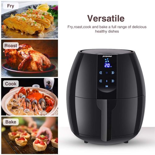  POSAME Posame 4.2 Quarts Air Fryer Electric Digital Programmable Hot Air Fryer Oven Family Size Oil-Free Deep Airfryer with LCD Touch Screen,Automatic Shut Off,Memory Function,1500-Watt,B