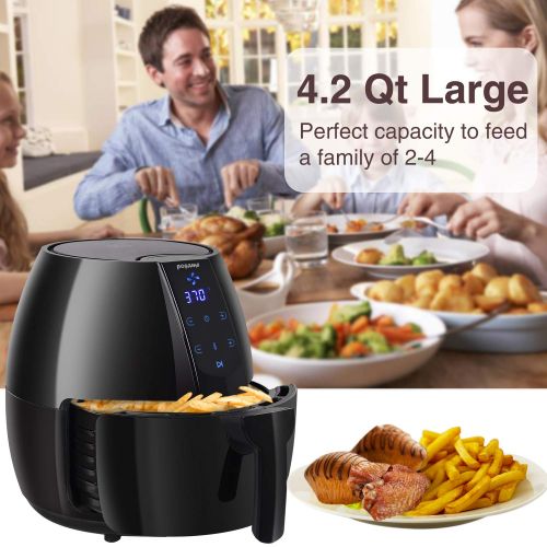  POSAME Posame 4.2 Quarts Air Fryer Electric Digital Programmable Hot Air Fryer Oven Family Size Oil-Free Deep Airfryer with LCD Touch Screen,Automatic Shut Off,Memory Function,1500-Watt,B