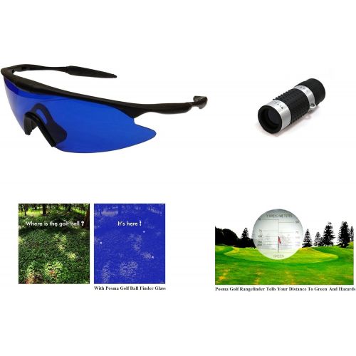  POSMA SGG-060B Golf Ball Finder Hunter Retriever Glasses and Golf Range Finder Bunder Gift Set - High Definition Mini Monocular Pocket Scope Rangefinder