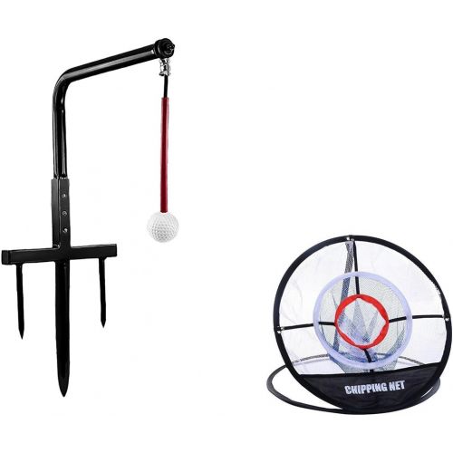  POSMA ST080D Metal Golf Swing Trainer Club Champ Swing Groover Bundle Set with 1pc Portable Golf Training Chipping Net Hitting Aid Practice in/Outdoor Bag