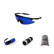 POSMA SGG-060D Golf Ball Finder Glasses Bundle Set with Golf Ball Finder Torch Ultraviolet UV Flashlight + Golf Rangefinder High Definition Mini Monocular Pocket Scope Flannel Stor